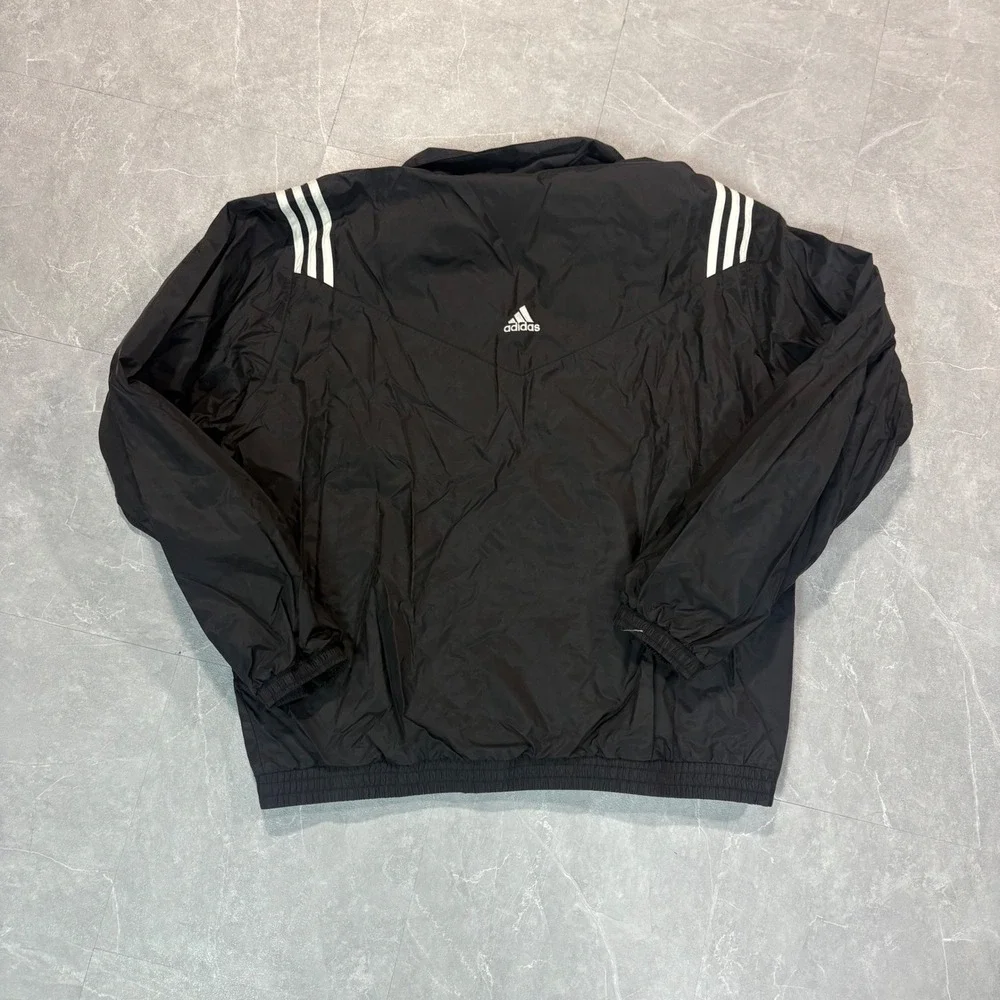 Adidas Vintage Windbreaker Jacket Mens XL Black Full Zip 3 Stripe Track Coat